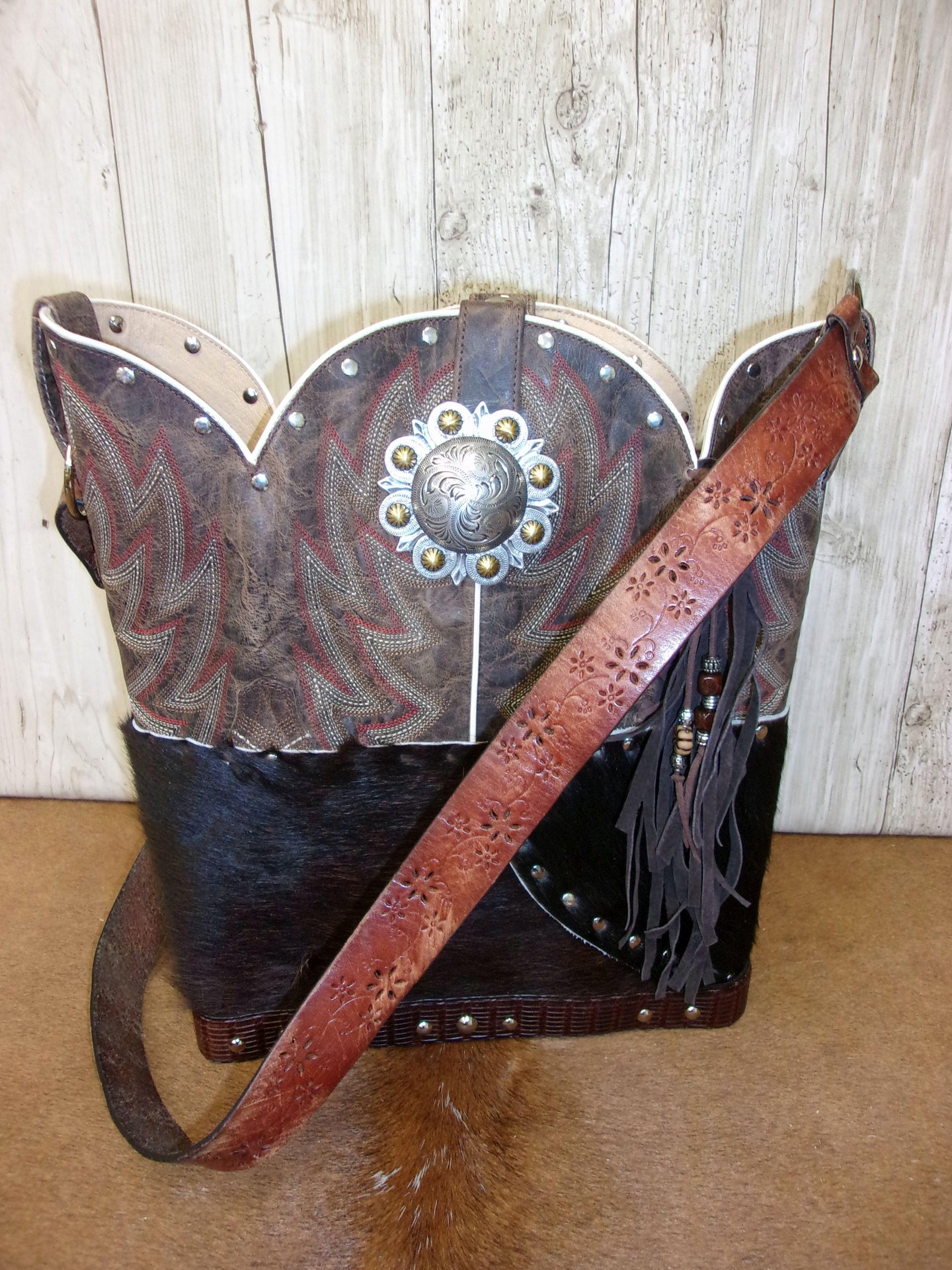 Top Shelf Cowboy Boot Purse with Fringe TS301 handcrafted from cowboy boots. Shop Handbags at ChrisThompsonBags.com and buy the best boot top purse, Country Chic, country fashion, country style, cowboy boot lover, cowboy boot purse, Cowgirl Chic, cowgirl style, luxury handbag, rodeo purse, western chic, western fashion, western style at Chris Thompson Bags.
